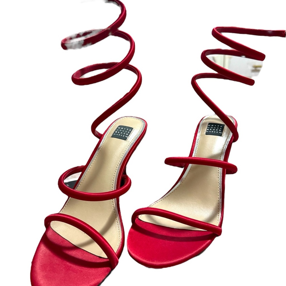 White House Black Market Red Spiral Strap Stiletto Heels - Picture 2 of 5